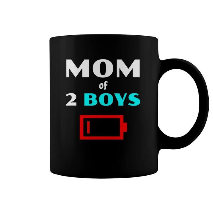 Tired Mom Of 2 Boys Funny Mother With Two Sons Low Battery Coffee Mug