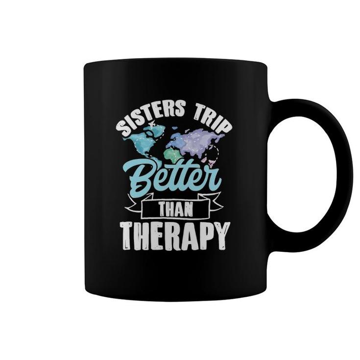 Travel Vacation Sisters Trip Better Than Therapy Watercolor Coffee Mug