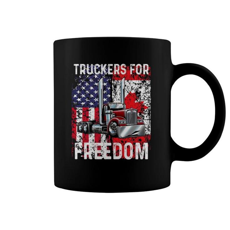 Trucker For Freedom Convoy 2022, American Canadian Flag Coffee Mug