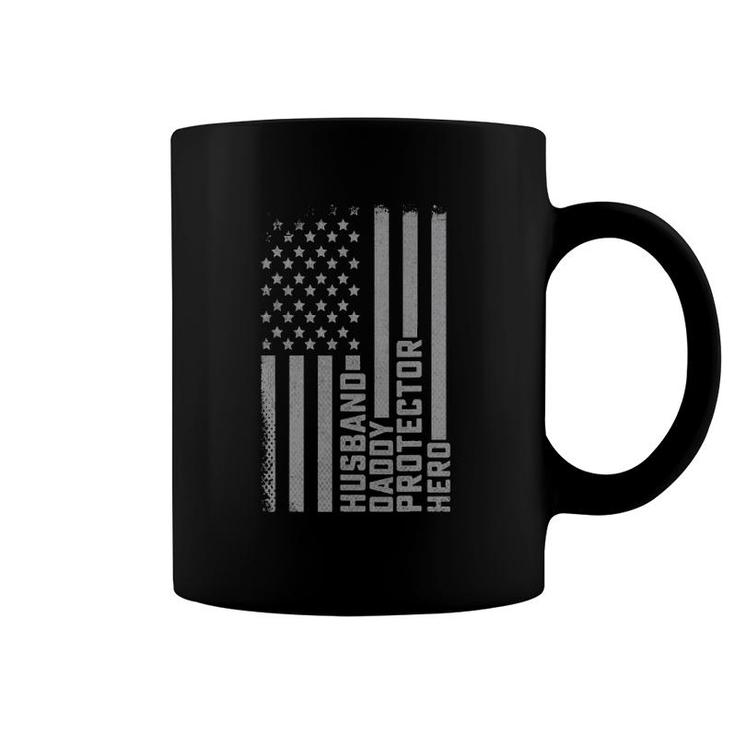 Us Flag Distressed Husband Daddy Protector Hero Coffee Mug