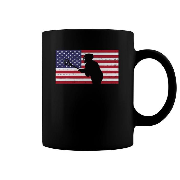 Us Flag Lacrosse Player Vintage Lax Patriotic Men Women Kids Coffee Mug