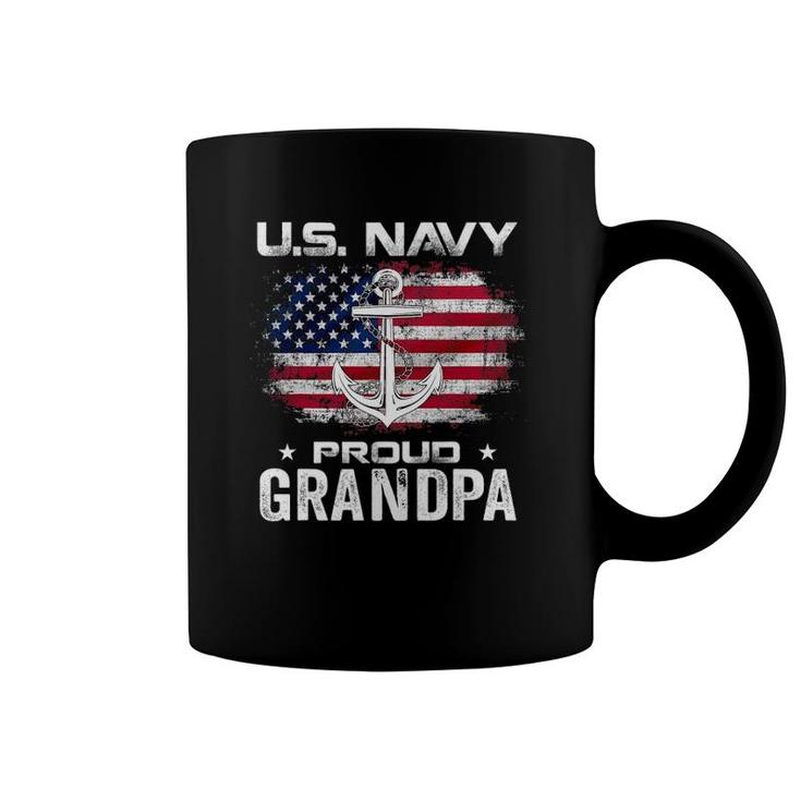 US Navy Proud Grandpa With American Flag Gift Veteran Coffee Mug