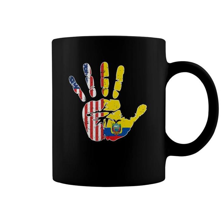Usa Ecuador Handprint Flag Proud Ecuadorian American Roots Coffee Mug