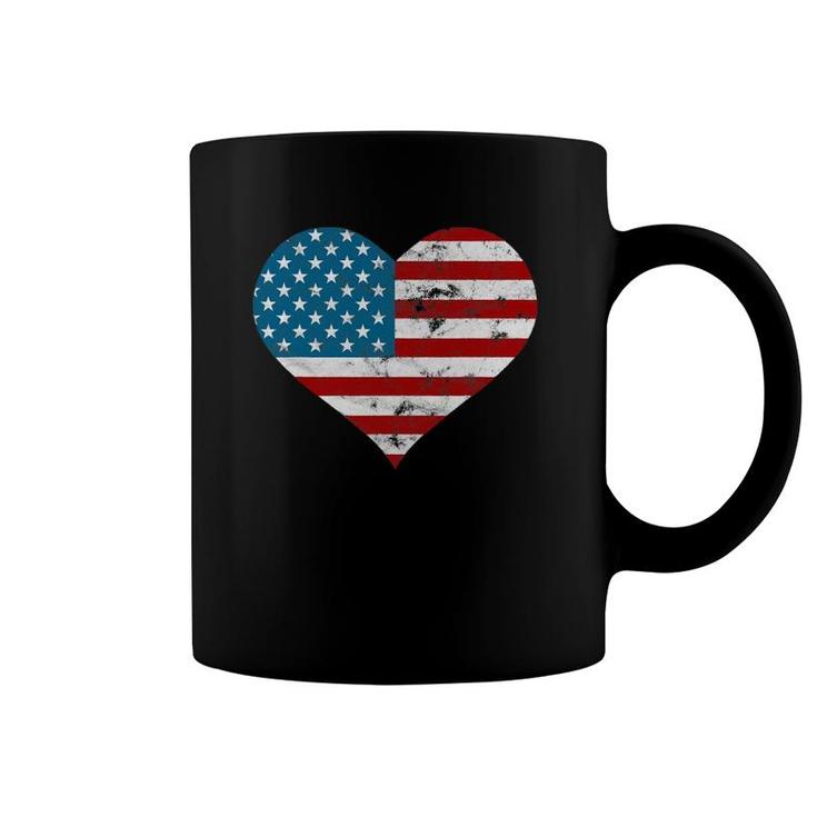 Usa Flag Heart Distressed Patriotic 4Th Of July Gift Coffee Mug