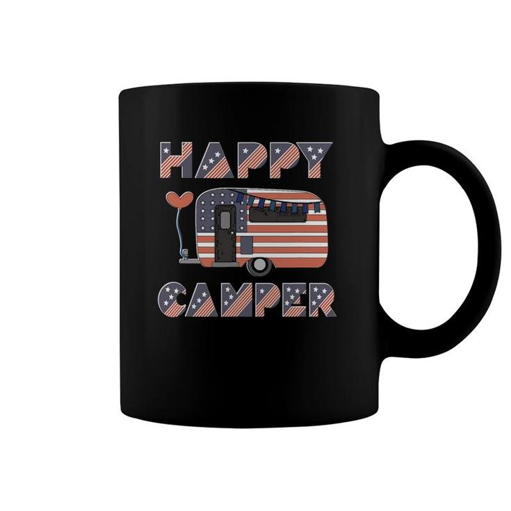 Usa Happy Camper Us Flag Patriotic 4Th Of July American Crew Coffee Mug