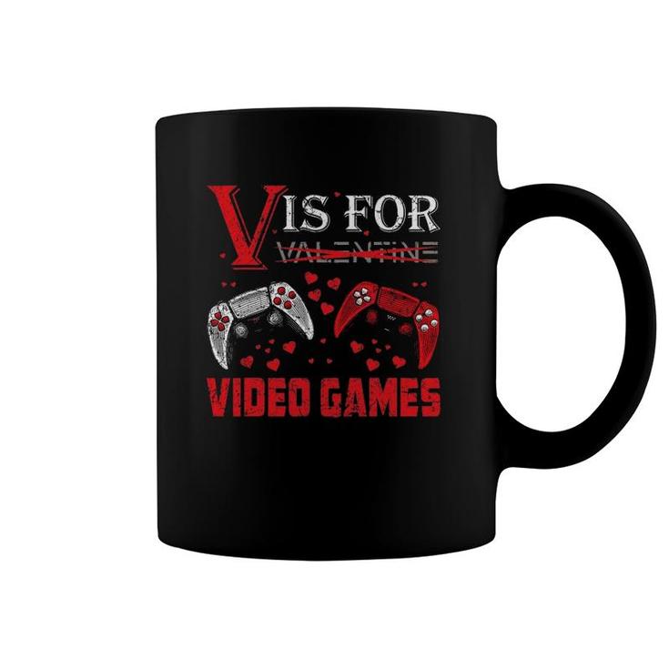 V Is For Video Games Funny Valentine's Day Gamer Boy Men Kids Coffee Mug