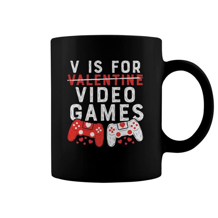 V Is For Video Games  Valentine Boys Valentine's Day Coffee Mug