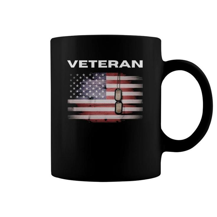 Veteran With American Flag & Dog Tags Coffee Mug