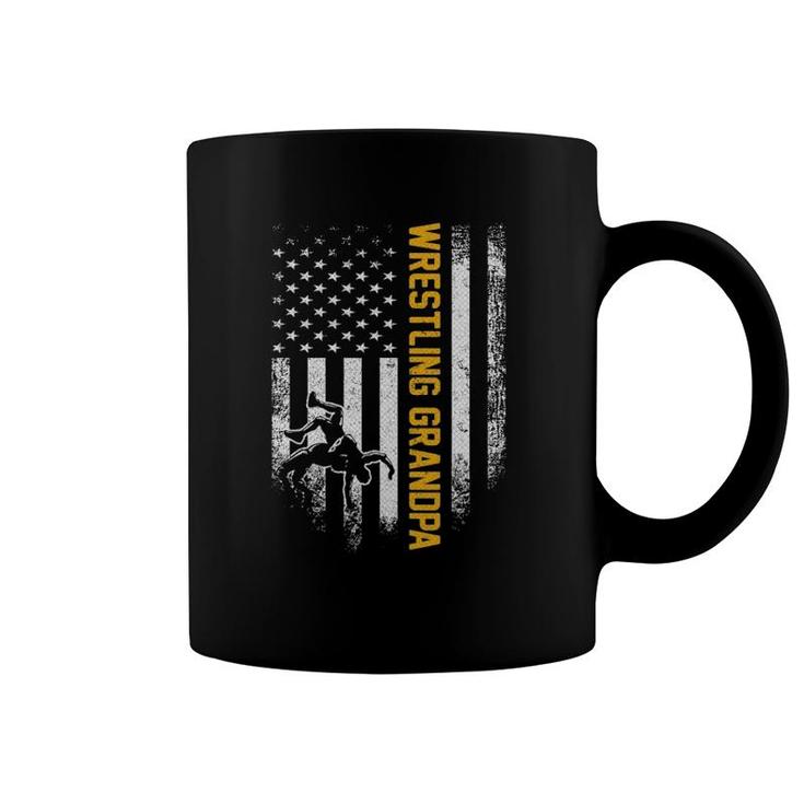 Vintage American Flag Wrestling Grandpa Silhouette Wrestler Coffee Mug