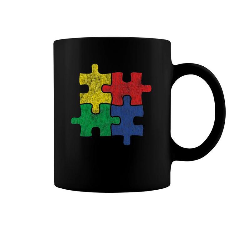 Vintage Autism Colorful Puzzle, Kids Autism Awareness Gift Coffee Mug