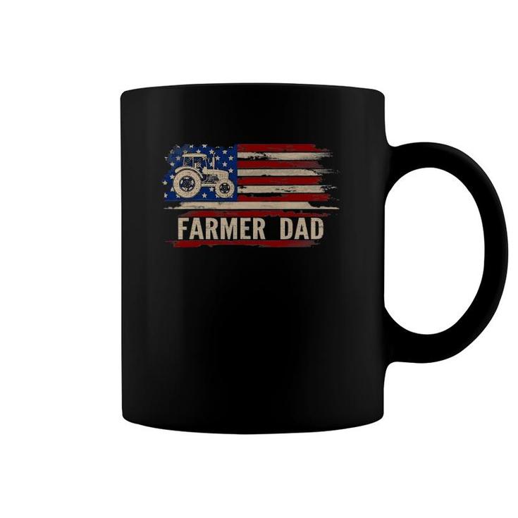 Vintage Farmer Dad American Usa Flag Farming Tractor Gift Coffee Mug