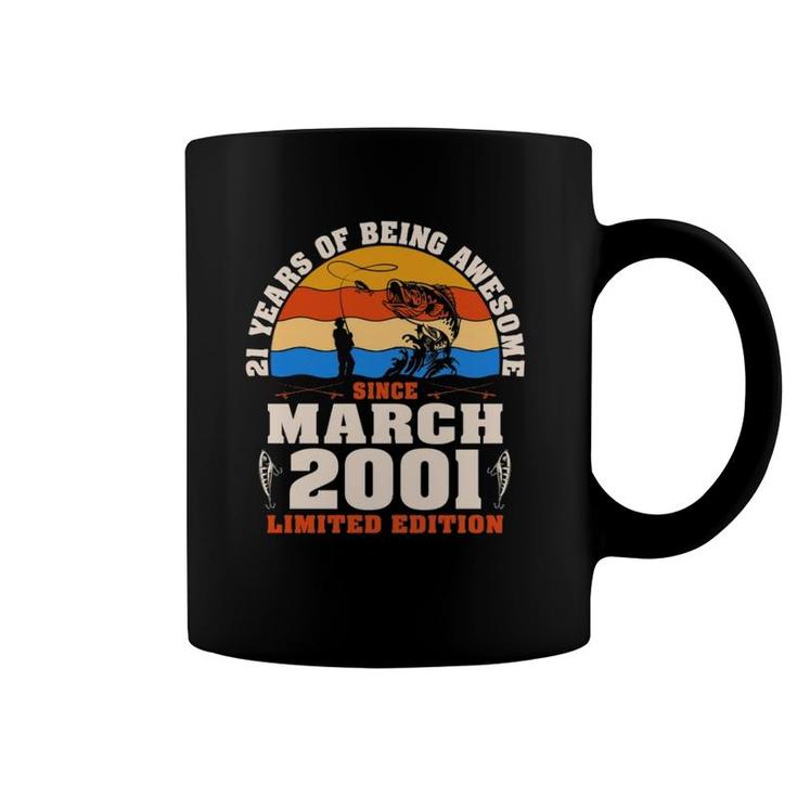 Vintage March 2001 21 Years Old Fishing Lover 21St Birthday Pullover Coffee Mug