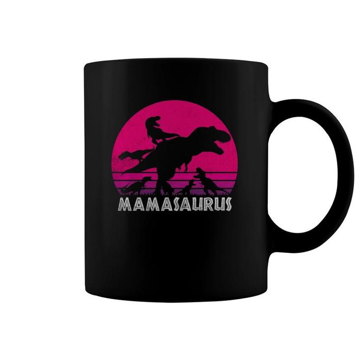 Vintage Mom Of 5 Kids Mamasaurus Sunset Gift For Mother  Coffee Mug