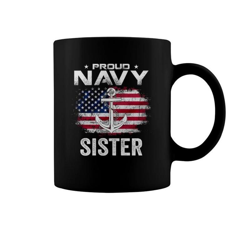 Vintage Proud Navy Sister With American Flag Gift Veteran  Coffee Mug