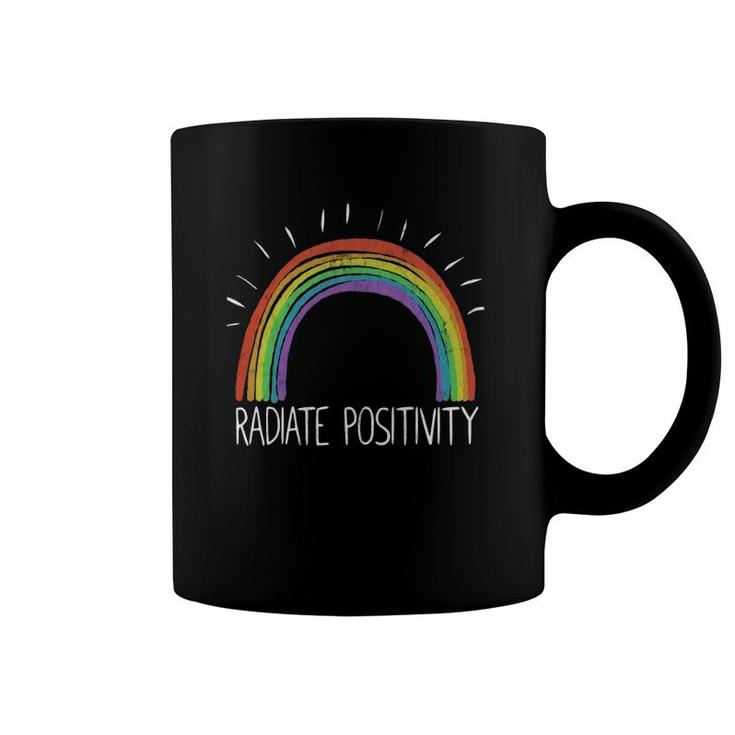 Vintage Rainbow Radiate Positivity  For Women Men Kids  Coffee Mug