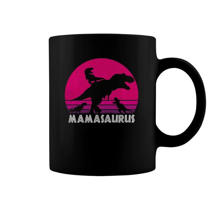 Vintage Retro 3 Kids Mamasaurus Sunset Funny Coffee Mug