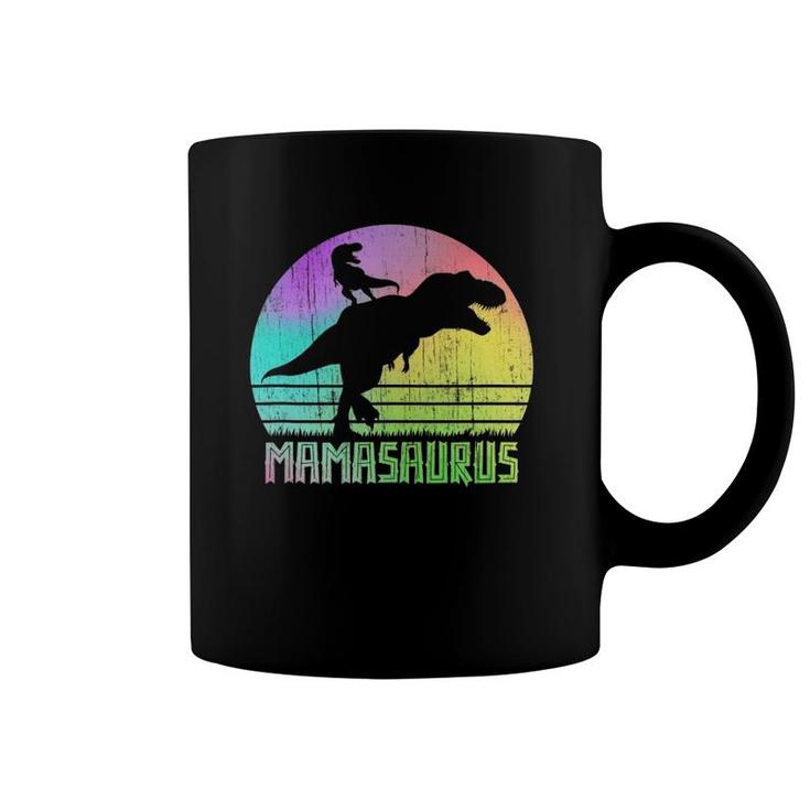 Vintage Retro Mamasaurus Rainbow Sunset Gift For Mother Of 1 Ver2 Coffee Mug