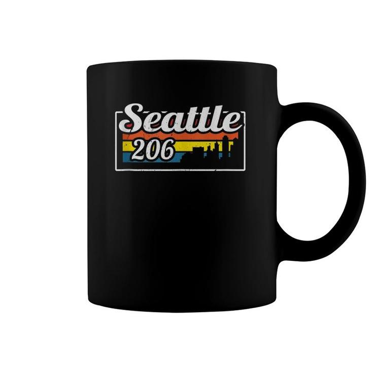 Vintage Seattle City Skyline 206 State Of Washington Retro  Coffee Mug
