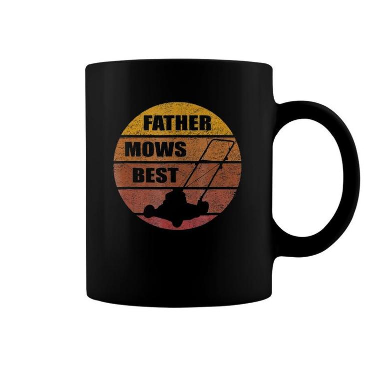 Vintage Sunset Lawn Mower Father Mows Best Silhouette Coffee Mug