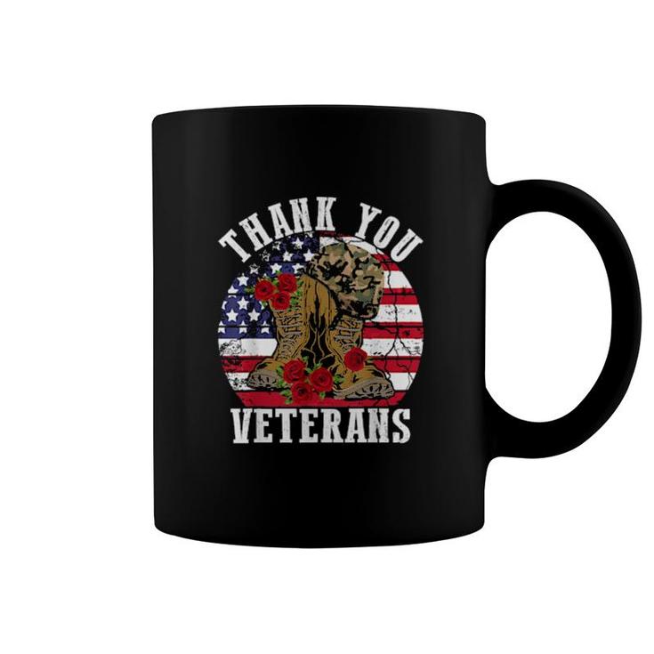 Vintage Thank You Veterans Combat Boots Flower Veterans Day  Coffee Mug