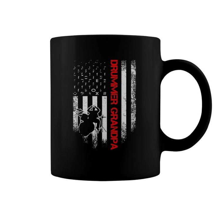 Vintage Usa American Flag Drums Grandpa Drummer Silhouette Coffee Mug