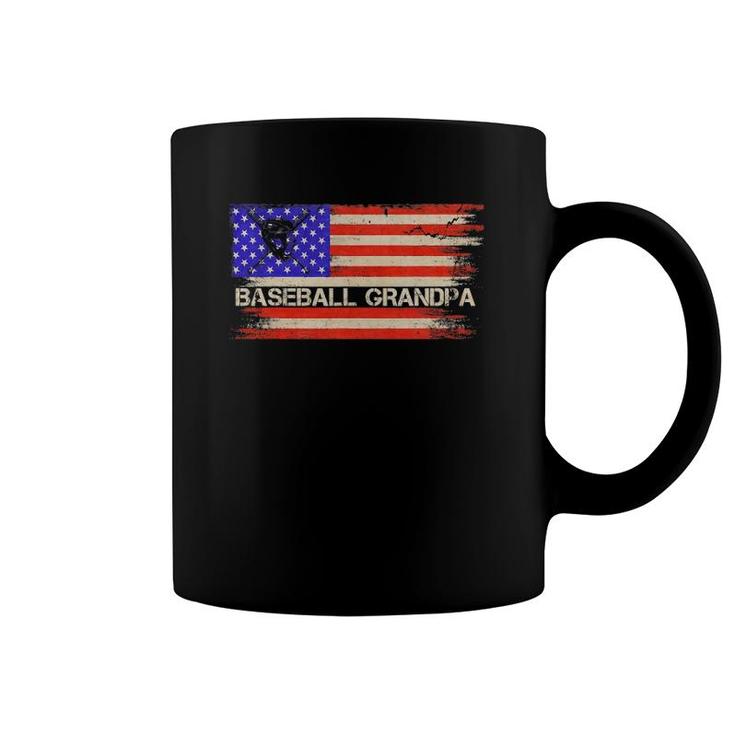 Vintage Usa American Flag Proud Baseball Grandpa Silhouette Coffee Mug