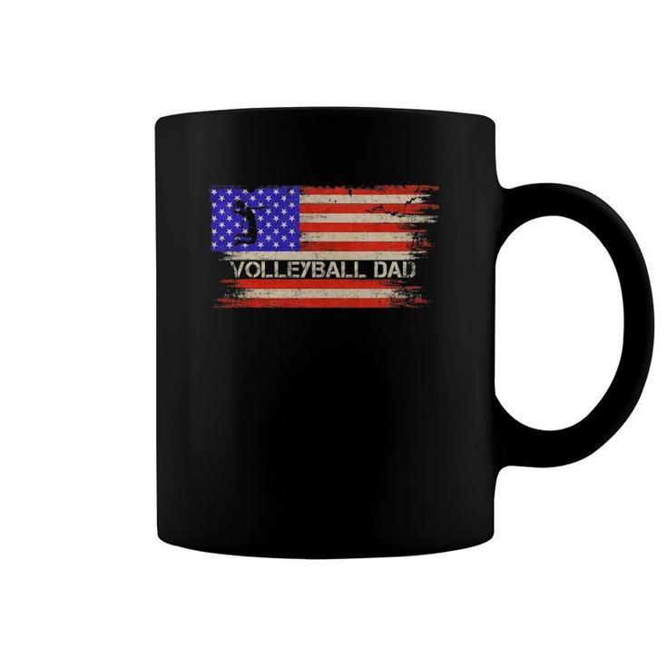 Vintage Usa American Flag Proud Volleyball Dad Silhouette Coffee Mug