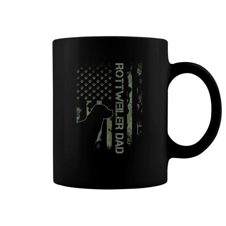 Vintage Usa Camo Flag Proud Rottweiler Dad Rottie Silhouette Coffee Mug
