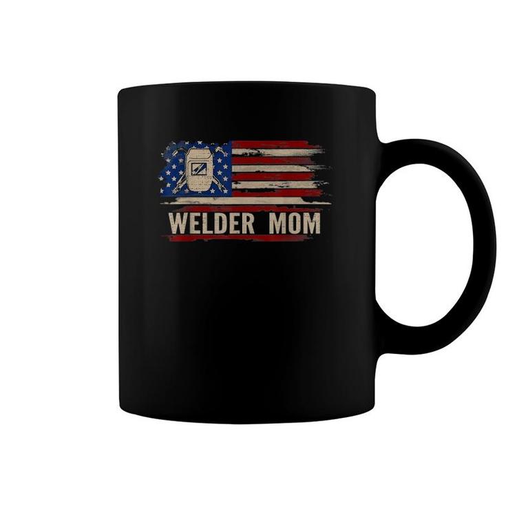 Vintage Welder Mom American Usa Flag Funny Weldingweld Gift Coffee Mug