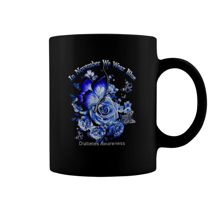 We Wear Tee Blue Roses Butterfly Coffee Mug