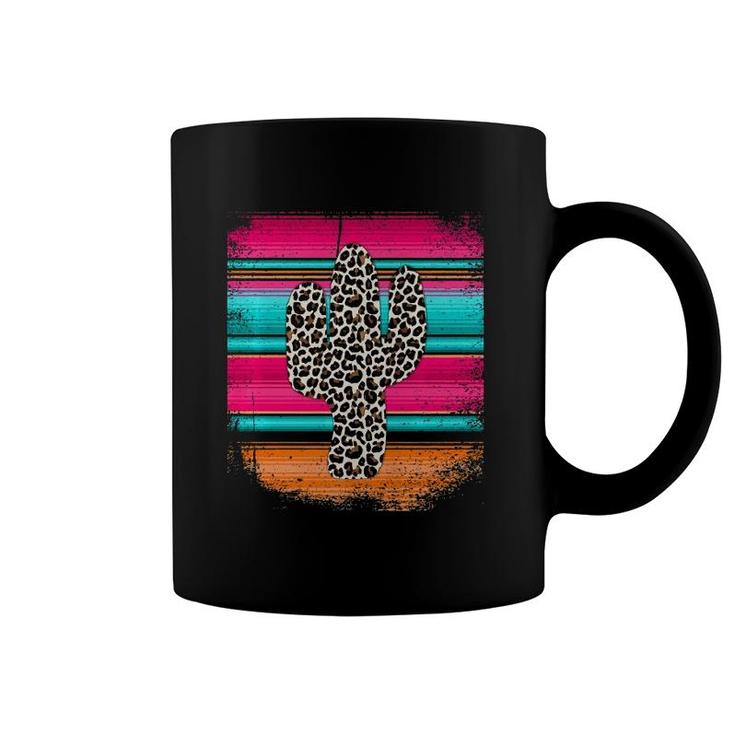 Western Leopard Serape Print Cactus Cowgirl Pink  Coffee Mug