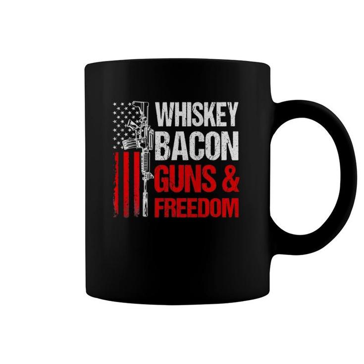 Whiskey Bacon Guns Freedom On Back Us Flag Dad Grandpa Coffee Mug