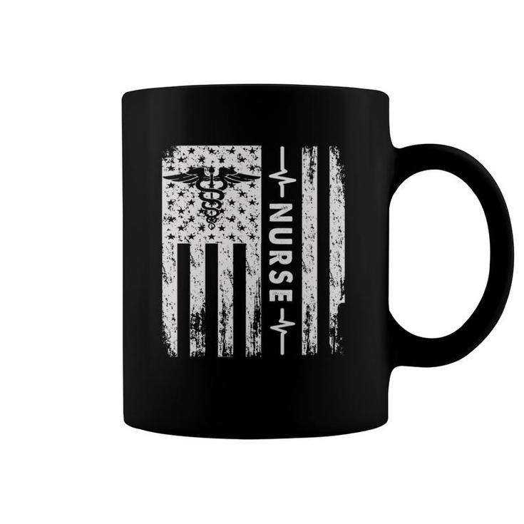 White Nurse Grunge Flag Patriotic Veteran Military Medical Coffee Mug
