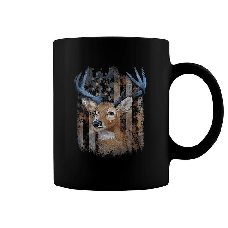 Whitetail Buck Deer Hunting American Flag Buck Hunting Coffee Mug