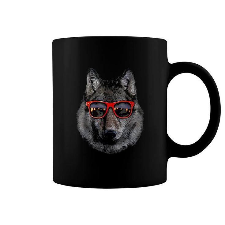Wolf In Retro Sunglass Frame Wolves Coffee Mug