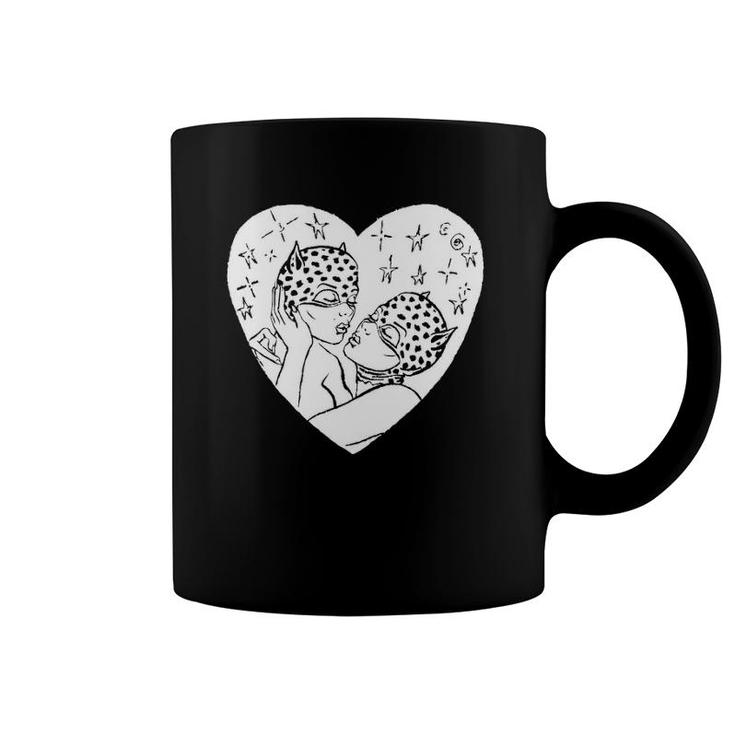 Women Kissing In Heart Shape Coffee Mug
