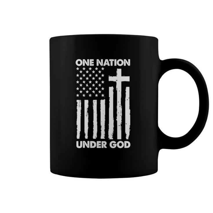Womens 1 Nation Under God Christian Faith American Flag Usa V-Neck Coffee Mug