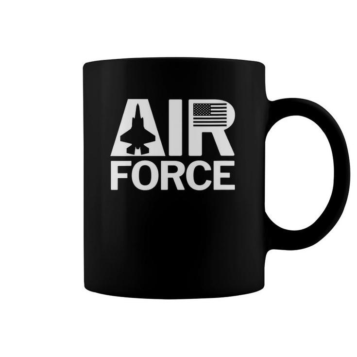 Womens Air Force With F35 Jet And Us Flag Coffee Mug