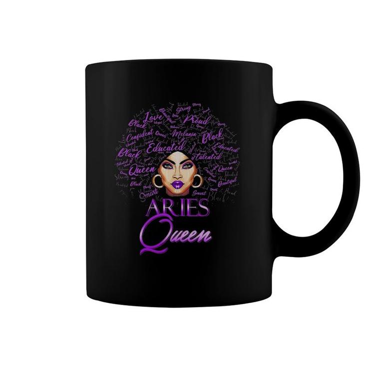 Womens Aries Girl Womens Purple Afro Queen Black Zodiac Birthday Coffee Mug