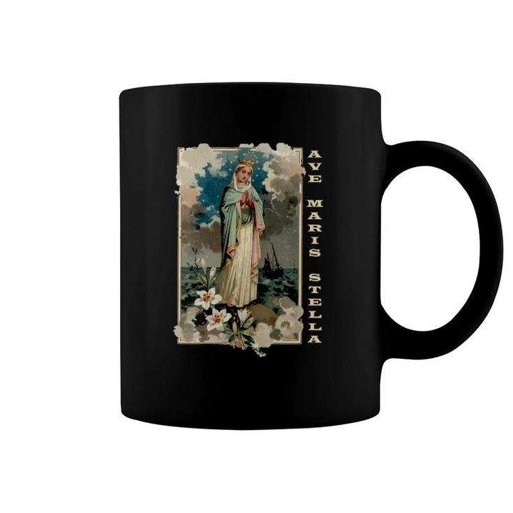 Womens Ave Maris Stella Lady Blessed Mother Mary Latin Catholic V-Neck Coffee Mug