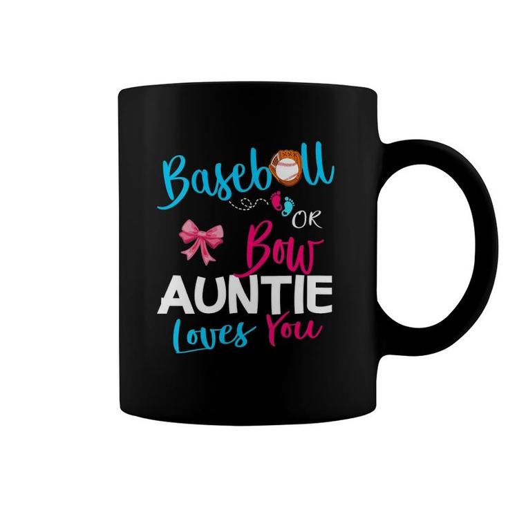 Womens Baseball Gender Reveal Team-Baseball Or Bow Auntie Loves You V-Neck Coffee Mug