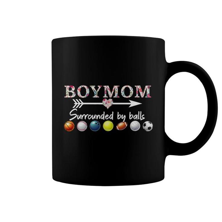 Womens Boy Mom Surrounded By Balls Gift For Women Mother's Day V-Neck Coffee Mug