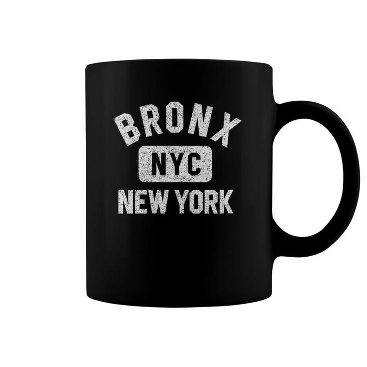 Womens Bronx Nyc Gym Style Distressed White Print V-Neck Coffee Mug