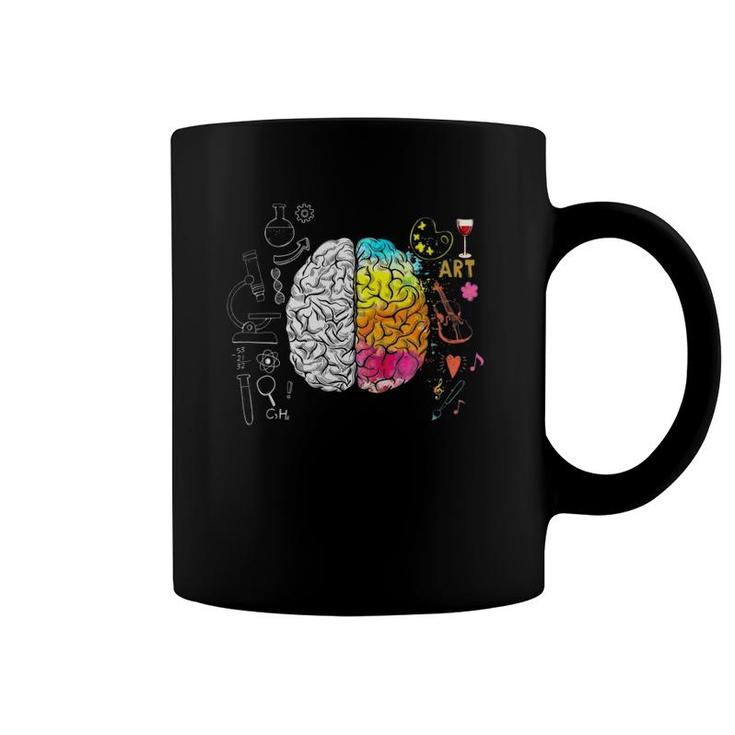 Womens Colorful Brain Art Vs Science Student Teacher V-Neck Coffee Mug