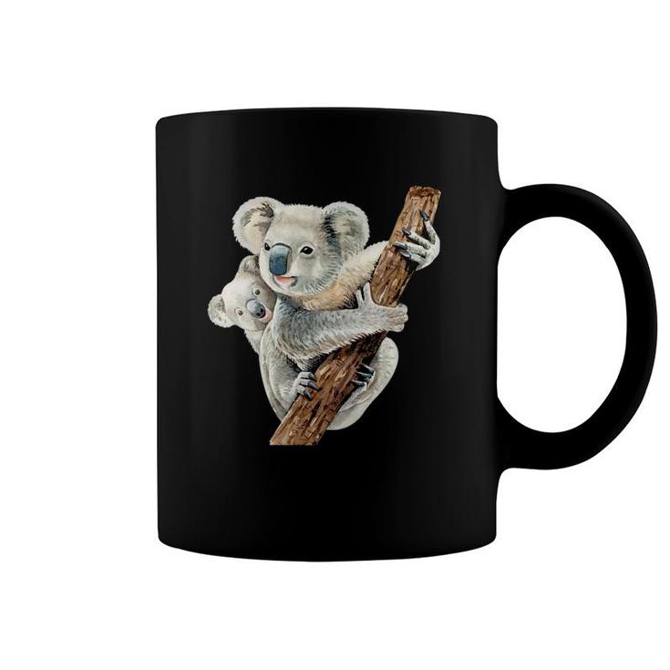 Womens Cute Koala Bear And Baby Realistic Watercolor V-Neck Coffee Mug