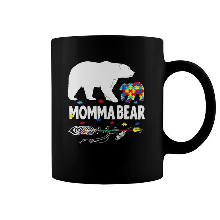 Womens Cute Momma Bear Autism Awareness Mother Autistic Family Coffee Mug