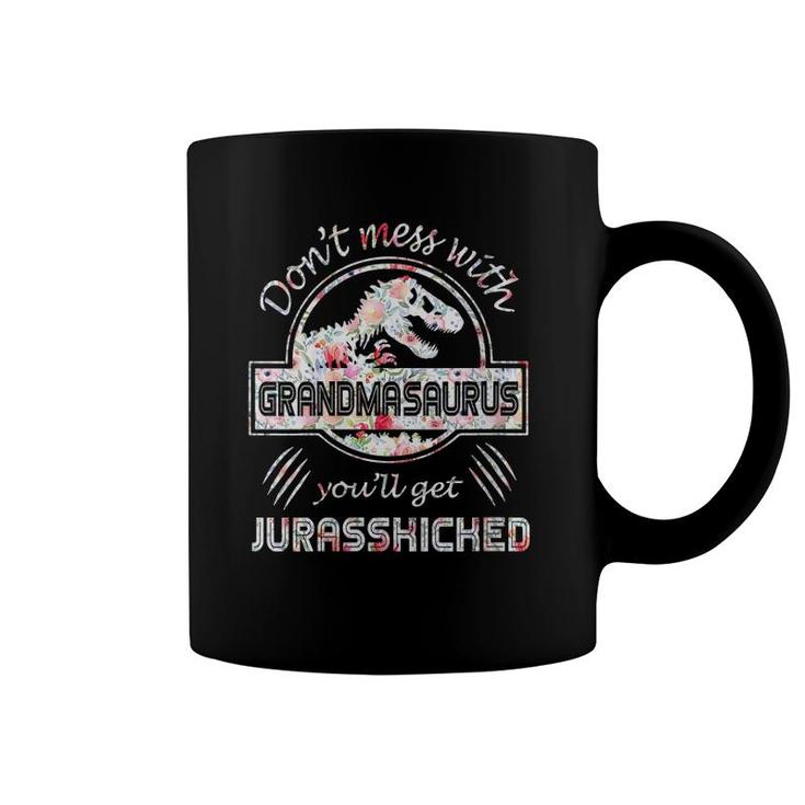 Womens Don't Mess With Grandmasaurus You'll Get Jurasskicked Mothers V-Neck Coffee Mug