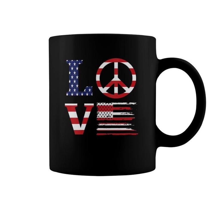 Womens Funny Patriotic 4Th Of July Love American Flag Peace Sign V-Neck Coffee Mug