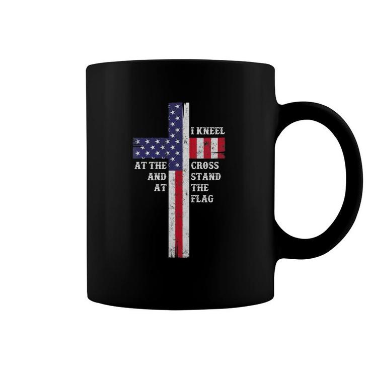 Womens I Kneel At The Cross And Stand At The Flag Men Women V-Neck Coffee Mug