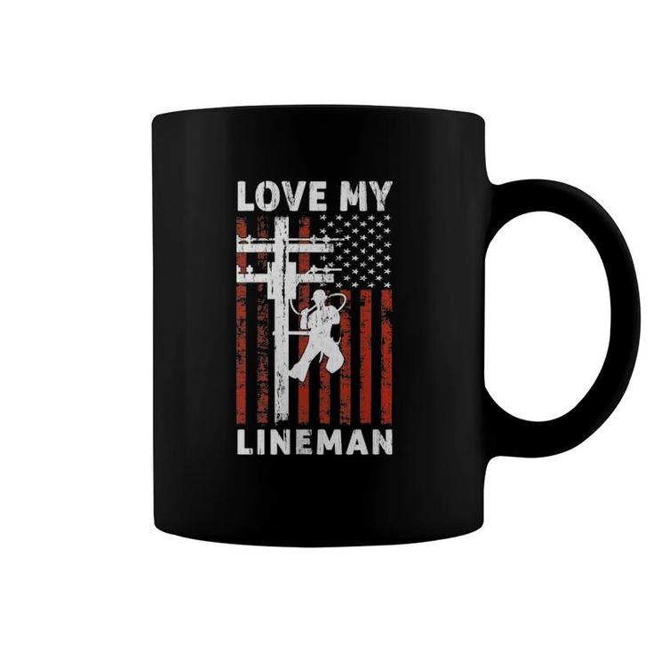 Womens I Love My Lineman Usa Flag 4Th Of July Tank Top Coffee Mug